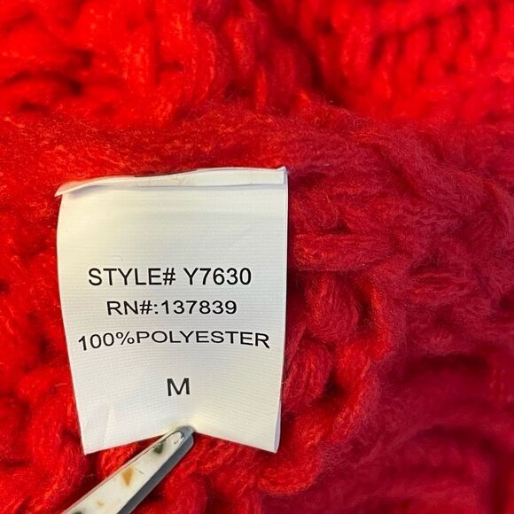 NWT Luna Ivy Red Cropped V-Neck Cardigan w/White Flowers M - Picture 7 of 8